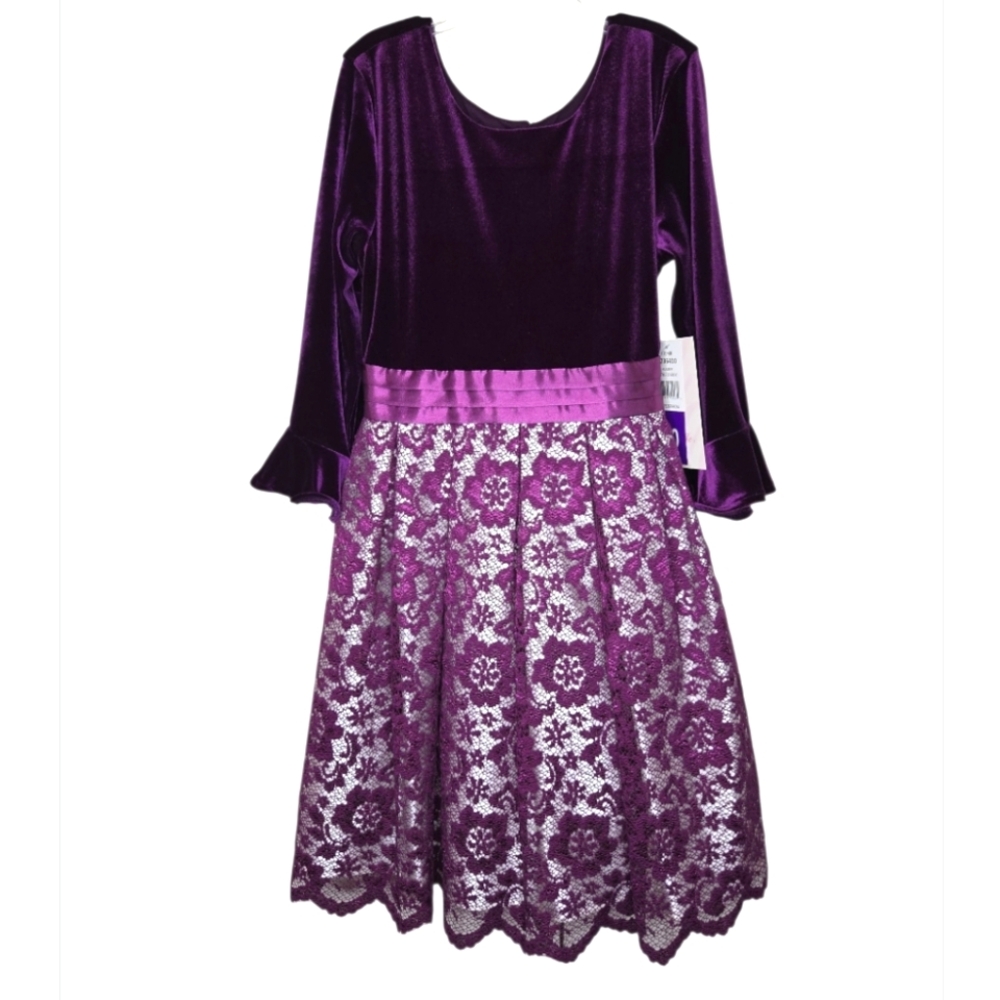 Jona Michelle Special Occasion Velour And Lace Girls Purple Dress Size 10 NWT